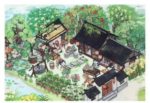 Vue détaillée d'autocollants 2.5D créatifs de cour chinoise traditionnelle pour DIY
