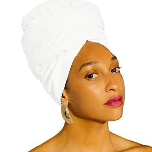 Solid white large turban head wrap for women made of stretchable jersey fabric