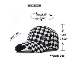 Size chart showing head circumference and dimensions for houndstooth baseball cap