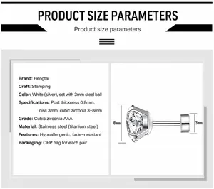 Tableau des tailles pour boucles d'oreilles en acier et dimensions des zircons AAA
