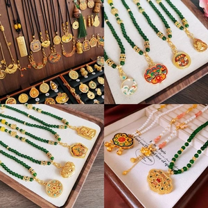 New Chinese Style Necklace For Women Vintage National Tide Alloy Imitation Artificial Pearl Beads Ruyi Lock Butterfly Gourd Pendant