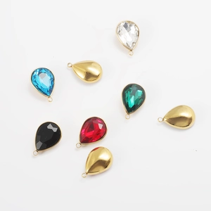 Teardrop Birthstone Pendant Charms 18K Gold Plated Stainless Steel Faceted Crystal For DIY Jewelry Making Simple Elegant Accessory