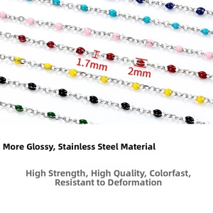 Detailed view of colorful beaded stainless steel chains for DIY jewelry making