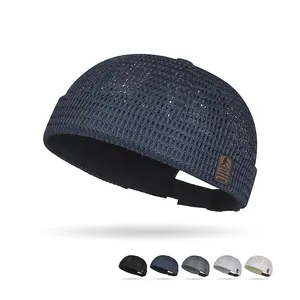 Mesh Docker Hat Breathable Brimless Cap Retro Miki Hat With Leather Patch Adjustable Summer Skullcap For Men Women