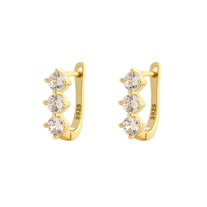 Luxurious S925 sterling silver U-shaped hoop earrings with sparkling round crystals