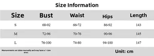 Detailed size chart for summer backless printed dress including bust, waist, and hips in cm