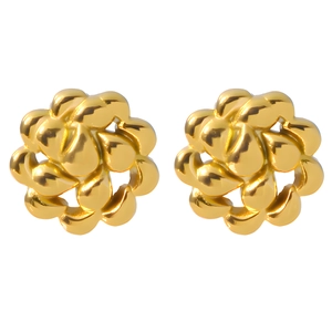 Golden stainless steel spiral woven flower earrings with high polished metallic luster