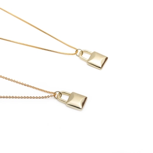 Square Padlock Pendant Necklace Copper Link Chain Minimalist Fashion Jewelry For Women