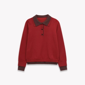 Polo En Maille À Manches Longues Pour Femmes Patchwork De Couleurs Contrastées Pull En Polyester Et Acrylique
