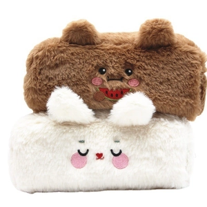 Cute plush rabbit and bear large capacity pencil cases with soft embroidered details
