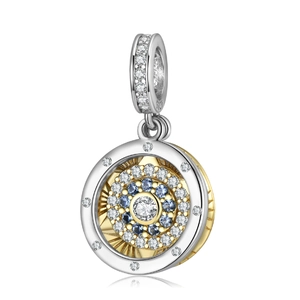 S925 sterling silver spinning evil eye charm with blue and white zirconia stones