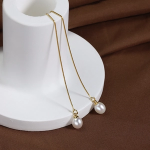 Elegant 925 sterling silver gold plated box chain earrings with baroque freshwater pearls