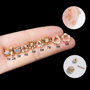 Boucles D'oreilles À Tige En Zircon Avec Tige En Acier Inoxydable Fleur Creuse Étoile Bijoux De Piercing Helix Femme