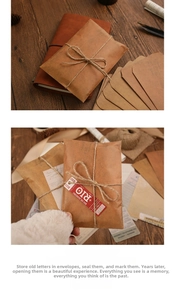 Detail of vintage kraft paper envelope with jute twine and retro Rio luggage seal