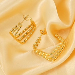 18k gold plated stainless steel multi-layer twisted geometric square hoop earrings
