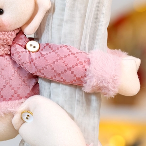 Pink plush Christmas elf curtain buckle with diamond pattern and soft faux fur trim