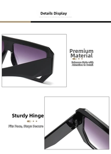 Detail view of durable metal hinges and polished black frame on square oversized sunglasses
