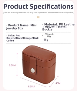Detailed dimension view of mini PU leather jewelry box showing 6.5x4x5.5cm size and materials
