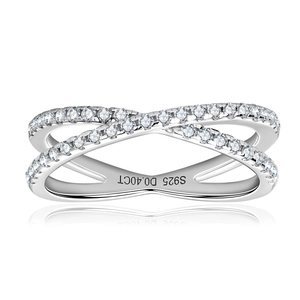 Elegant S925 sterling silver X-shaped crisscross ring with 0.40CT moissanite stones