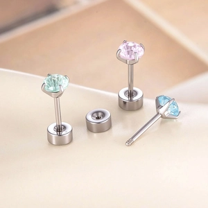 Sparkling 4mm candy-colored firework-cut zircon stud earrings in pastel metal tones