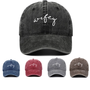 Wifey Embroidery Baseball Cap Washed Cotton Distressed Retro Vintage Style Adjustable Outdoor Sun Hat