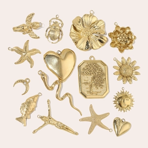 French style 14k gold plated stainless steel charms including starfish snake and sun shapes