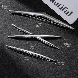 Three-piece set of silver geometric V-shape and cross hair clips with size measurements