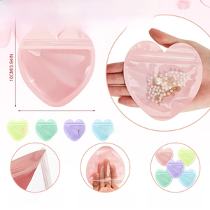 Pack of 60 macaron colored heart shaped PVC self-sealing jewelry gift bags in 10x10cm size