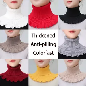 Winter knitted turtleneck collar warm neck gaiter set with scalloped edges in multi colors