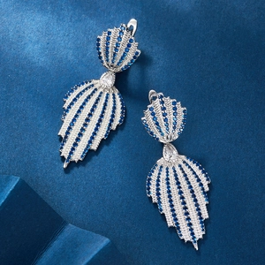 Elegant Leaf Feather Drop Earrings 925 Sterling Silver Blue Zircon Fringe Dangle Jewelry For Women Luxury Banquet Accessory