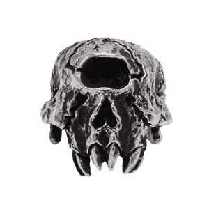 Vintage gothic skull ring with animal tusks in antique silver finish for men