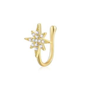 Detail of gold star nose cuff with shimmering cubic zirconia in U-shaped non-piercing style