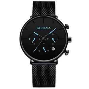 Men Quartz Watch Fashion Analog Wristwatch Stainless Steel Mesh Strap Leather Band Calendar Decorative Multi Dial Casual Business