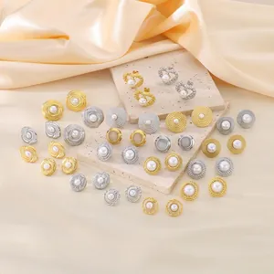 Vintage Stud Earrings For Women Stainless Steel Faux Artificial Pearl Shell Bead Heart Round Geometric Jewelry Elegant Gift