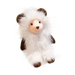 Cute white fluffy goat plush toy with brown horns and soft fur for children gifts