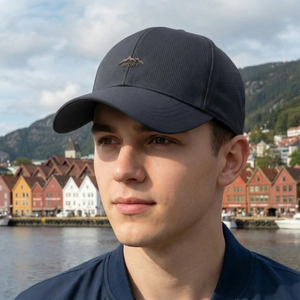 Men's charcoal grey sport baseball cap with mountain embroidery for outdoor sun protection