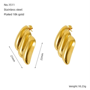 Detailed size view of 27mm wavy irregular 18K gold plated stainless steel stud earrings