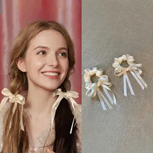 Chouchou Noeud En Satin Élégant Style Rétro Français Long Ruban Accessoire Cheveux Pour Femmes Filles