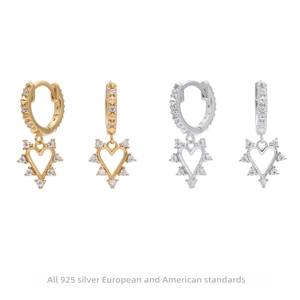 925 Sterling Silver Heart Drop Earrings For Women Sweet Zirconia Inlaid Gold Silver Plated Hoop Earrings Fashion Jewelry Gift