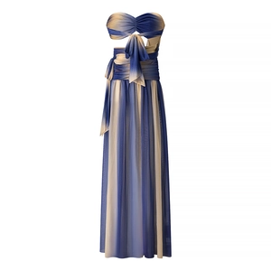 Trägerloses Maxikleid mit blau-beige Farbverlauf, Ausschnitten und vorderer Schnürung