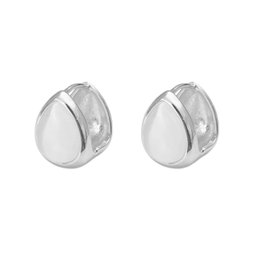 Elegant minimalist silver cat eye stone water drop earrings with a metallic finish