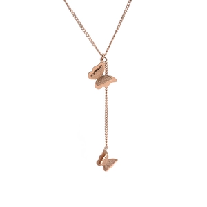 Butterfly Pendant Necklace Double Butterflies Frosted Matte Rose Gold Titanium Steel Y Lariat Chain Jewelry For Women