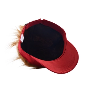 Creative red baseball cap with long blonde wig hair and cotton lining for party fun
