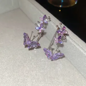 Sparkling zircon purple butterfly ear cuff in s925 silver for non-pierced ears