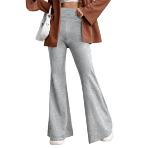 Pantalones de campana grises de cintura alta para mujer con un ajuste elegante