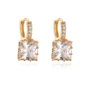 Gold-plated hoop earrings with square zircon pendant and sparkling crystal pave inlay