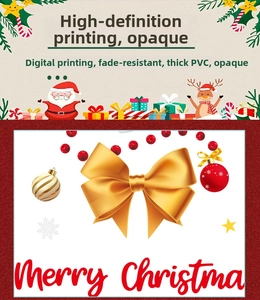 Close-up of thick PVC Christmas window sticker with digital print bow and ornaments