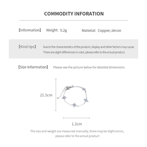 Detailed size and material specification chart for the zircon star flower bracelet