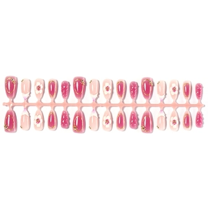 French press-on nails with 3D floral carving and pearl finish in pink purple tones