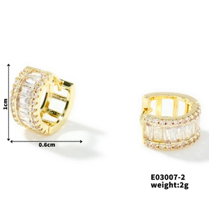 Detail showing 1cm gold hoop earrings with white and pink cubic zirconia stones